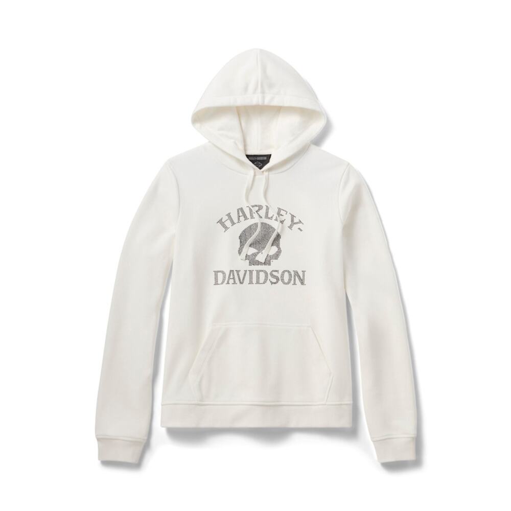 NWT Harley Davidson Women's Willie G Skull Bling PO Hoodie in Cloud Dancer sz L